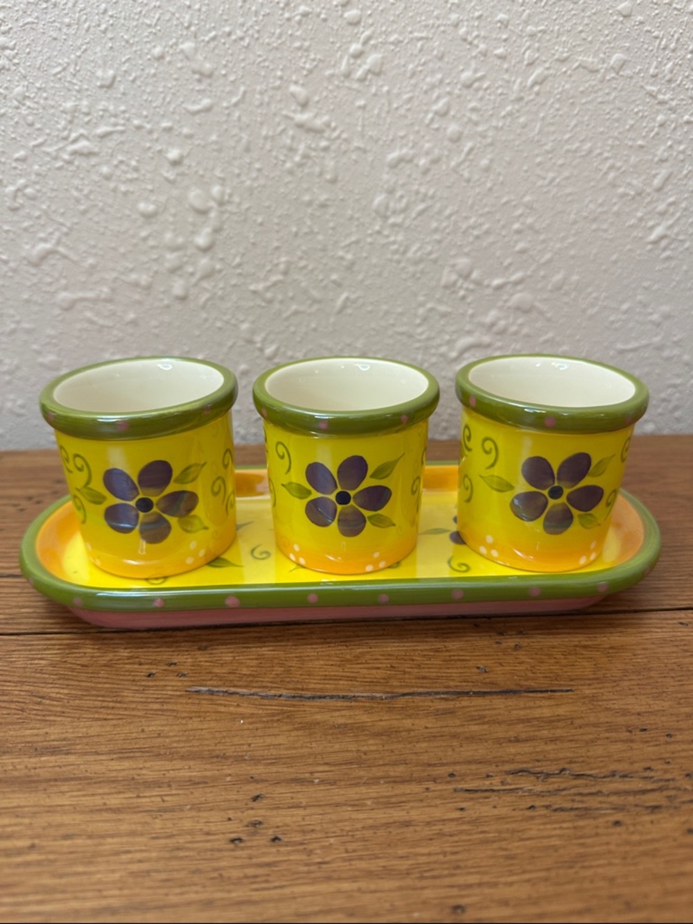 Partylite Flower Pot Trio Votive or Tealight Candle holder Set With Tray